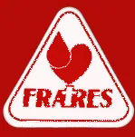 Logo Fratres: goccia di sangue e cuore rossi sopra la scritta FRATRES, in un triangolo bianco su fondo rosso